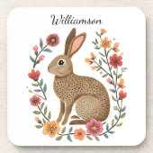 Folk Art Rabbit Monogram Getränkeuntersetzer (Vorderseite)