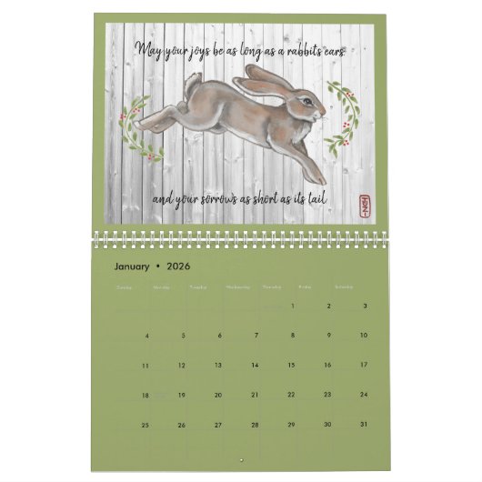 Folk Art Rabbits by Tuzi Willams Rabbit Tile & Art Kalender (Jan 2026)