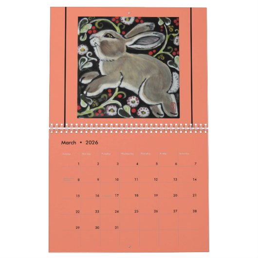 Folk Art Rabbits by Tuzi Willams Rabbit Tile & Art Kalender (Mär 2026)