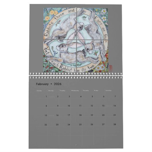 Folk Art Rabbits by Tuzi Willams Rabbit Tile & Art Kalender (Feb 2026)