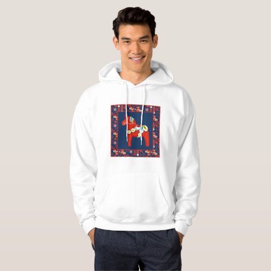Folk Art Red Swedish Dala Horse and Pattern Hoodie (Vorne ganz)