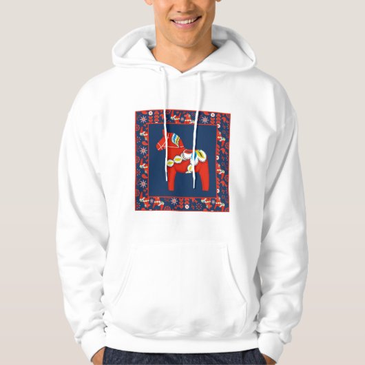 Folk Art Red Swedish Dala Horse and Pattern Hoodie (Vorderseite)