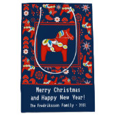 Folk Art Red Swedish Dala Horse Folk Art Pattern Mittlere Geschenktüte (Vorderseite)
