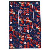 Folk Art Red Swedish Dala Horse Folk Art Pattern Mittlere Geschenktüte (Rückseite)