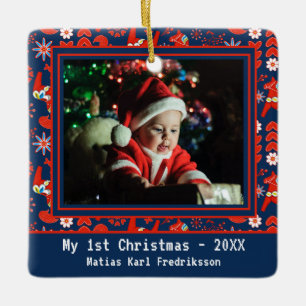 Folk Art Red Swedish Dala Horse Mein 1. Weihnachte Keramikornament