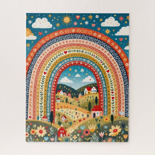 Folk-Art-Regenbogen-Dorf-Puzzle Puzzle (Vertikal)