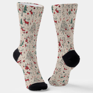 Folk Art Reindeer Socken Primitive Weihnachten