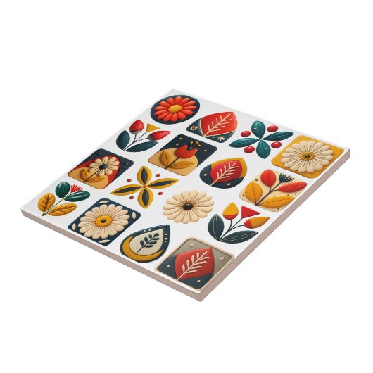 Folk Art Retro Blumenmosaik Akzent Fliese (Seite)