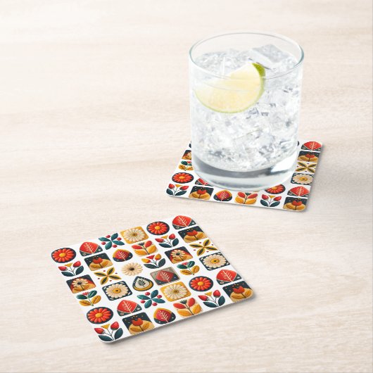 Folk Art Retro Blumenmosaik Gemütlichkeit Rechteckiger Pappuntersetzer (Vor Ort)