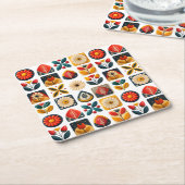 Folk Art Retro Blumenmosaik Gemütlichkeit Rechteckiger Pappuntersetzer (angewinkelt)