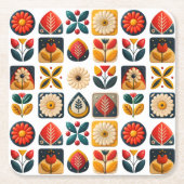 Folk Art Retro Blumenmosaik Gemütlichkeit Rechteckiger Pappuntersetzer (Vorderseite)