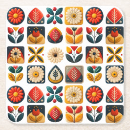 Folk Art Retro Blumenmosaik Gemütlichkeit Rechteckiger Pappuntersetzer