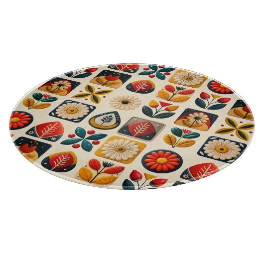 Folk Art Retro Blumenmosaik Gemütlichkeit Schneidebrett (Ecke)