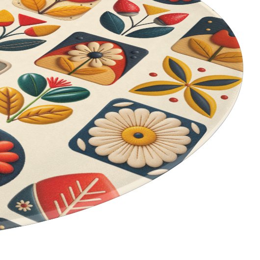 Folk Art Retro Blumenmosaik Gemütlichkeit Schneidebrett (Ecke)