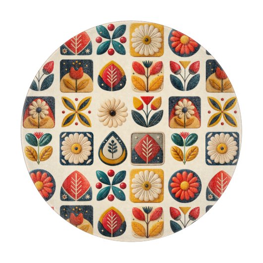 Folk Art Retro Blumenmosaik Gemütlichkeit Schneidebrett (Vorderseite)