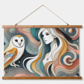 Folk Art Retro Owl und Boho Hexe Wandteppich Mit Holzrahmen (Vorne)