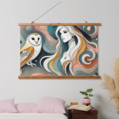 Folk Art Retro Owl und Boho Hexe Wandteppich Mit Holzrahmen (Schlafzimmer)