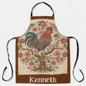 Folk Art Rooster Personalized Large Apron Schürze (Vorderseite)