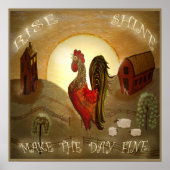 Folk Art Rooster Rise and Shine farm 24" x 24" Poster (Vorne)