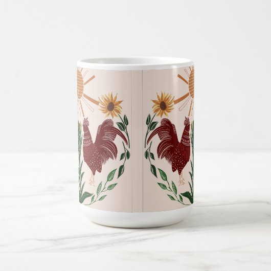 Folk Art Rooster Sunshine Symmetrisches Design Kaffeetasse (Mittel)