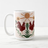 Folk Art Rooster Sunshine Symmetrisches Design Kaffeetasse (Links)