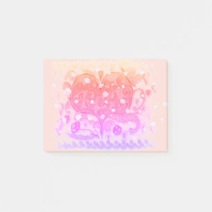 Folk Art Rosemaling Rosa Herz & Blätter, Blume Post-it Klebezettel