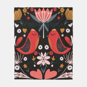 Folk art scandinavian colourful pattern with flora fleecedecke