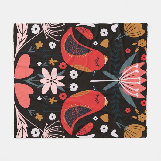 Folk art scandinavian colourful pattern with flora fleecedecke (Vorderseite (Horizontal))