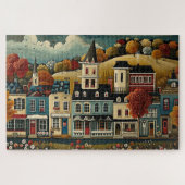 Folk Art Small Town Street im Herbst Puzzle (Horizontal)