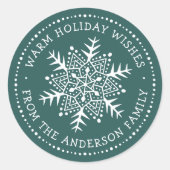 Folk art snowflake warm winter wishes pine green runder aufkleber (Vorderseite)