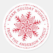 Folk art snowflake warm winter wishes white red runder aufkleber (Vorderseite)