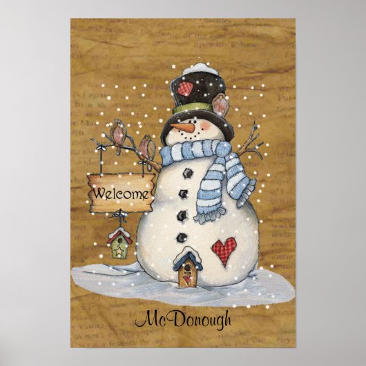 Folk Art Snowman in der Altzeitung Poster (Vorne)