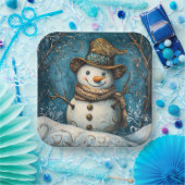 Folk Art Snowman Pappteller (Party)