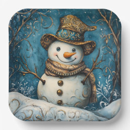 Folk Art Snowman Pappteller