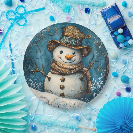 Folk Art Snowman Pappteller (Party)