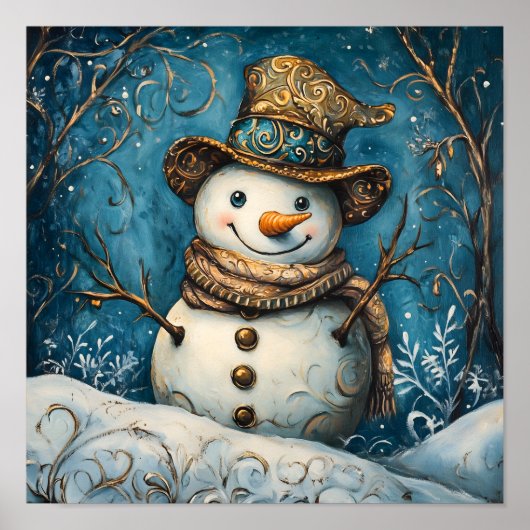 Folk Art Snowman Poster (Vorne)