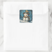 Folk Art Snowman Quadratischer Aufkleber (Tasche)
