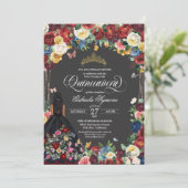  Folk Art Stickerei Butterfly Floral Quinceanera  Einladung (Stehend Vorderseite)