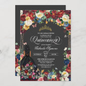 Folk Art Stickerei Butterfly Floral Quinceanera Einladung (Vorne/Hinten)