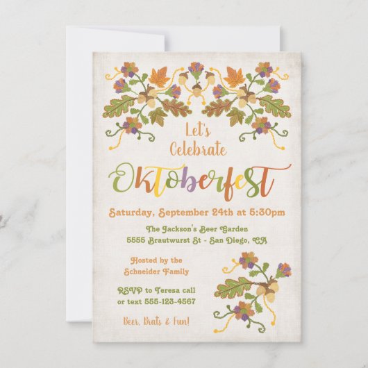 Folk Art Stickerei Oktoberfest Einladungen (Vorderseite)