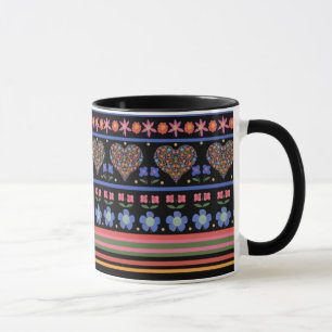 Folk-Art-Stil-Rand auf schwarzer Ringer-Kaffeetass Tasse