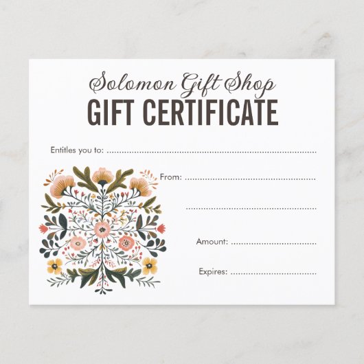 Folk Art Store Shop Gift Voucher Certificate (Vorderseite)