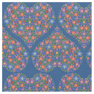 Folk Art Style Blumenherz auf Blue Custom Fabric Stoff