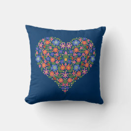 Folk Art Style Blumenherz auf Moody Blue Pillow Kissen