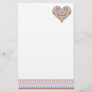 Folk Art Style Border and Heart Stationery Briefpapier