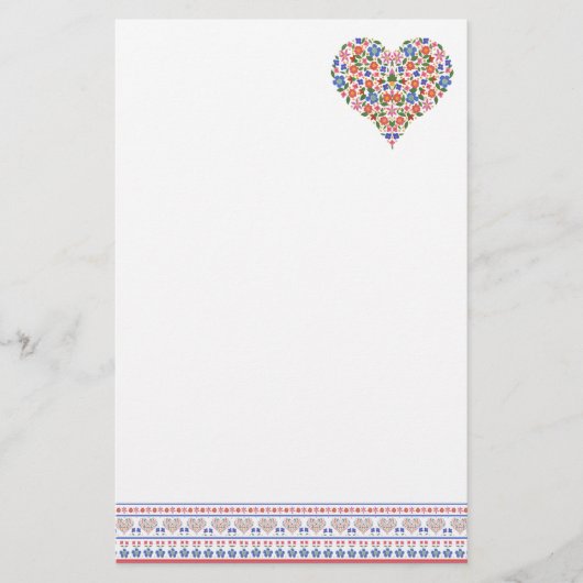 Folk Art Style Border and Heart Stationery Briefpapier (Vorderseite)
