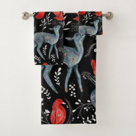 Folk-art style floral  pattern designs badhandtuch set