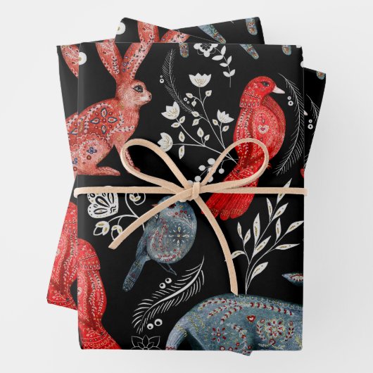 Folk-art style floral  pattern designs geschenkpapier set (Beispiel)