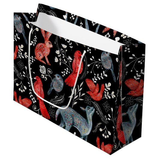 Folk-art style floral  pattern designs große geschenktüte (Vorderseite Schrägansicht)