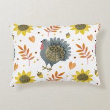 Folk Art Trukeys Accent Pillow